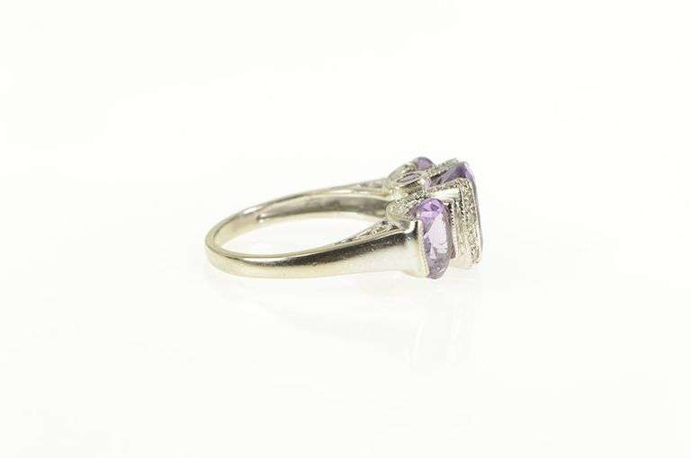 10K White Gold Oval Amethyst Diamond Ornate Statement Ring