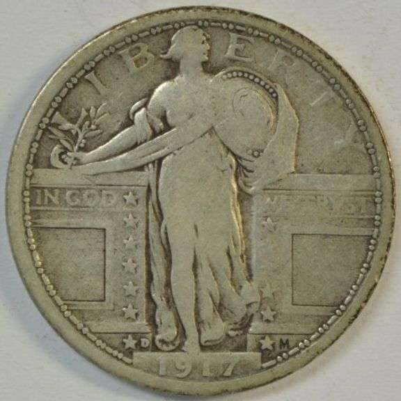 Scarcer 1917-D Type I Standing Liberty Quarter in F/VF