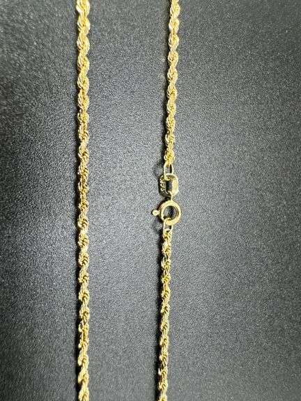 14k Yellow Gold-Hollow Diamond-Cut Rope Link Chain 1.9mm Necklace 28"