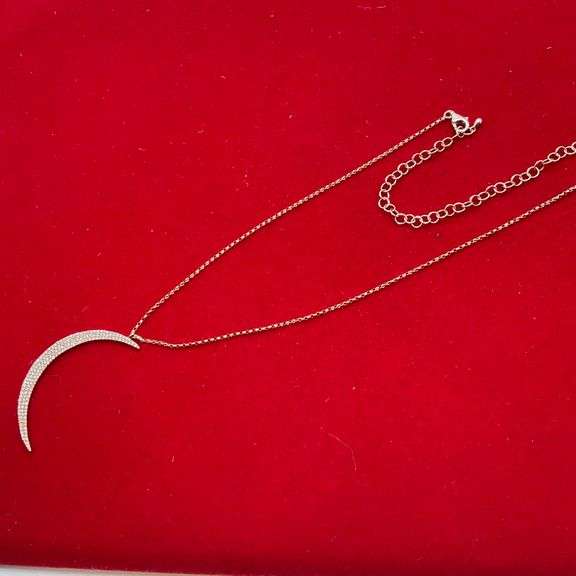 CERTIFIED 14K ROSE GOLD CHAIN WITH A 14K ROSE GOLD AND DIAMOND CRESCENT PENDANT