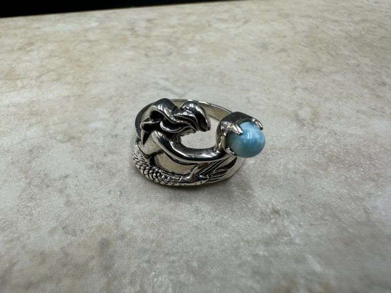 Sterling Silver Gemstone Larimar Ring Size 10