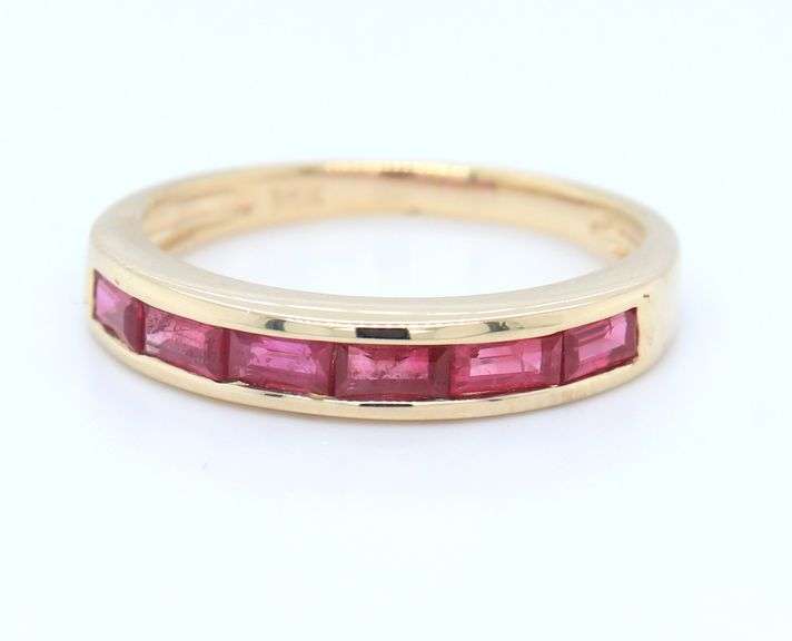 14kt Yellow gold baguette ruby band