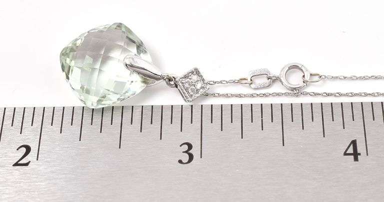 Fantastic 14K White Gold Green Amethyst with a 10K White Gold Chain