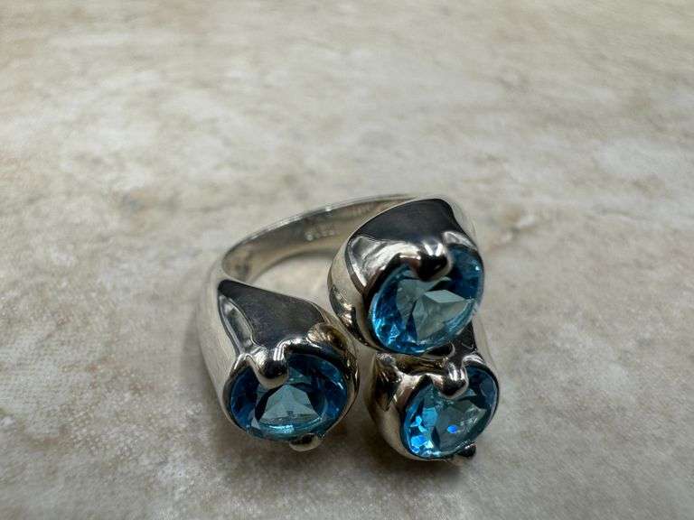 Sterling Silver Natural Gemstone Blue Topaz Ring Size 6