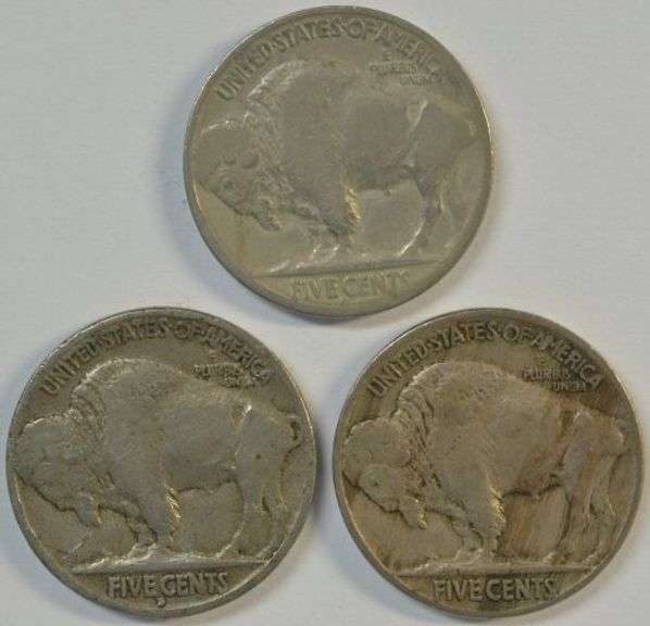 1915-P, 1916-D, & 1916-S Buffalo Nickels in upper end