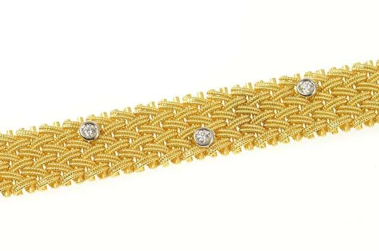 18K Yellow Gold La Pepita 0.76 Ctw Diamond Woven Chain Bracelet