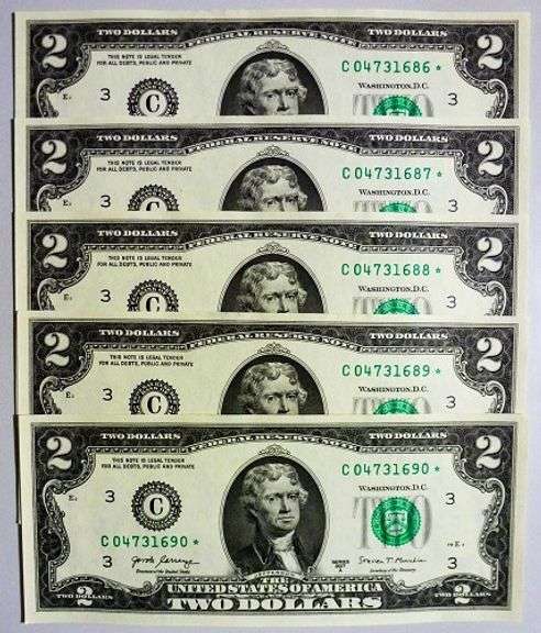 (5) Superb Crisp 2017A $2 Star Notes Philadelphia-Consecutive!