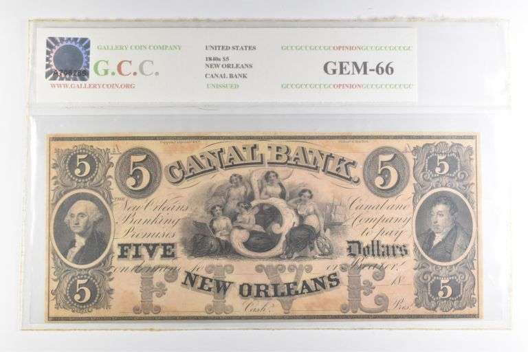 GCC Gem 66 $5 1840s New Orleans, LA New Orleans Canal Bank Note