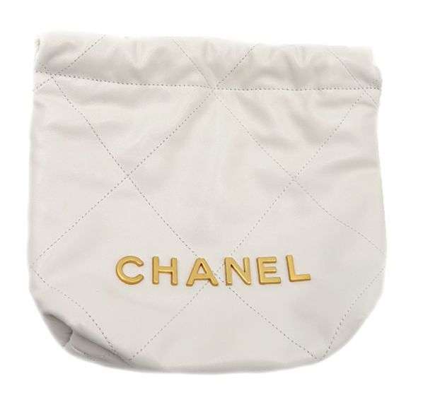 CHANEL 22 Mini White Pearl Shiny Crumpled Calfskin Quilted Chain Bag W/Box