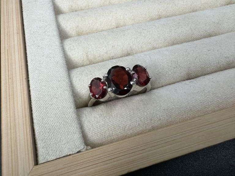 Sterling Silver Gemstone Natural Garnet Ring Size 10