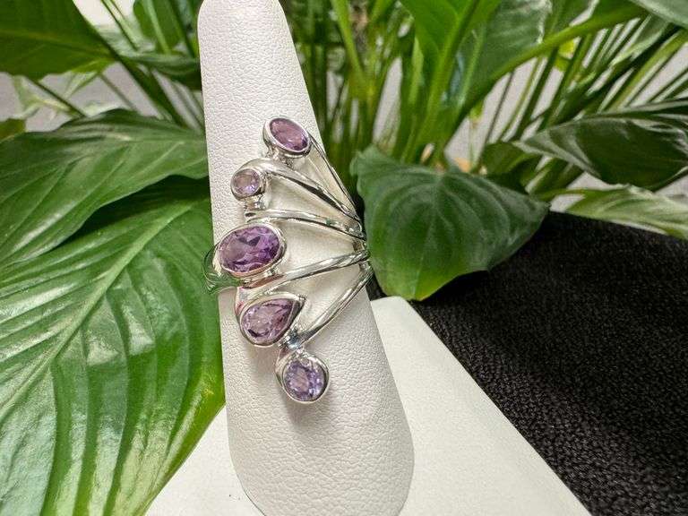 Sterling Silver Natural Gemstone Amethyst Ring Size 8