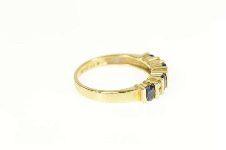 14K Yellow Gold Oval Sapphire Diamond Accent Wedding Band Ring