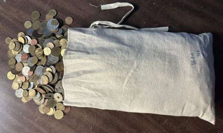 Cloth Bag with a little over 22 lbs of Foreign Coins of the World