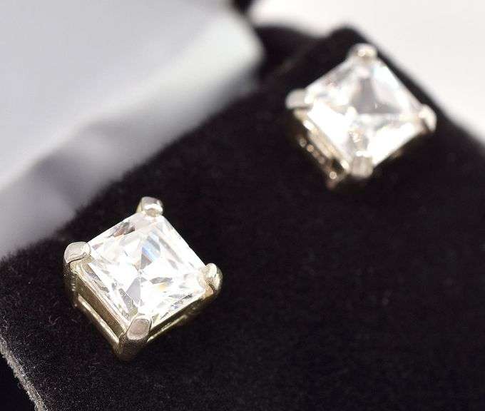 Sterling Silver CZ Gemstone Stud Earrings