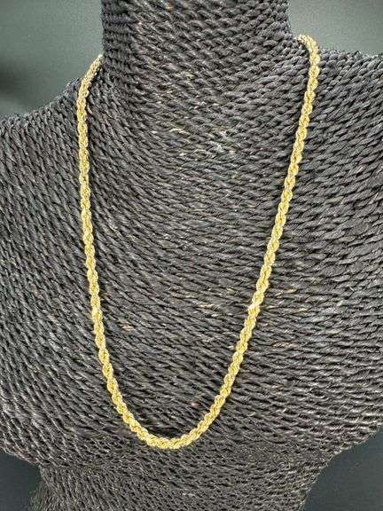 10k Yellow Gold-Hollow Diamond-Cut Rope Link Chain 4mm Necklace 20"
