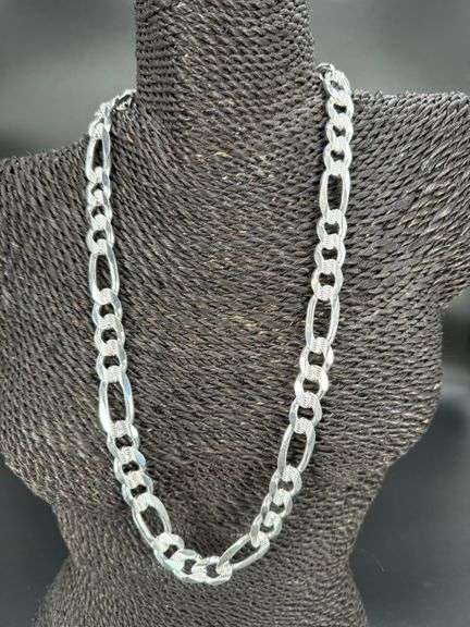Men's 13.5mm .925 Sterling Silver Heavy Pave Figaro Chain Cuban Link Italy Necklace 24"