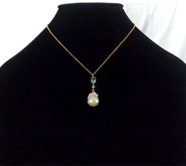 Natural Salt Water Baroke Pearl Blue Topaz Necklace