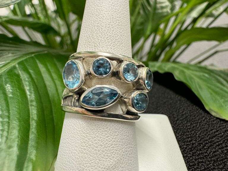 Sterling Silver Natural Gemstone Blue Topaz Ring Size 10