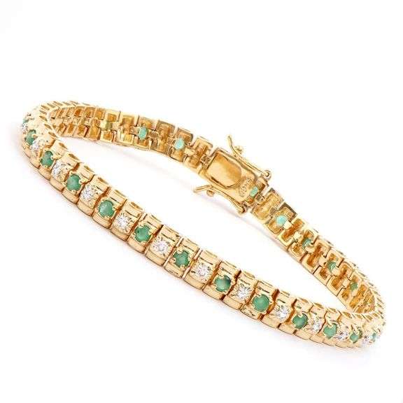 18 Kt Gold Plated Emerald and Natural Diamond Bracelet