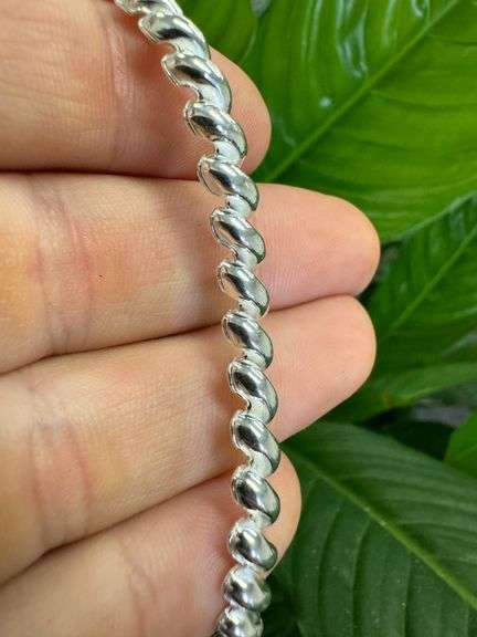 Sterling Silver San Marco 6.3mm Wide Hollow Link Bracelet Chain 7"