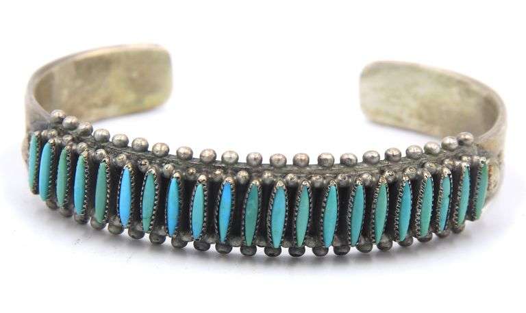 Vintage 925 sterling silver signed Turquoise cuff bangle