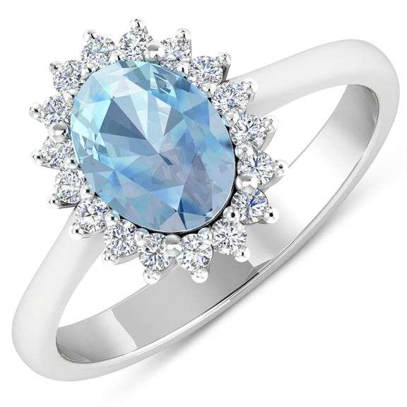 14KT White Gold 1.28ctw Aquamarine and Diamond Ring