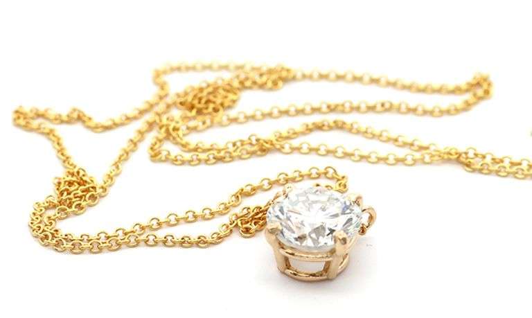 GIA Certified 1.57ct Round Laser Drilled Diamond Solitaire Pendant Necklace in 14K