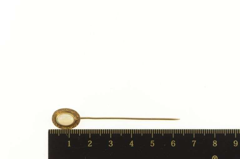 14K Yellow Gold Victorian Ornate Scroll Trim Natural Opal Stick Pin