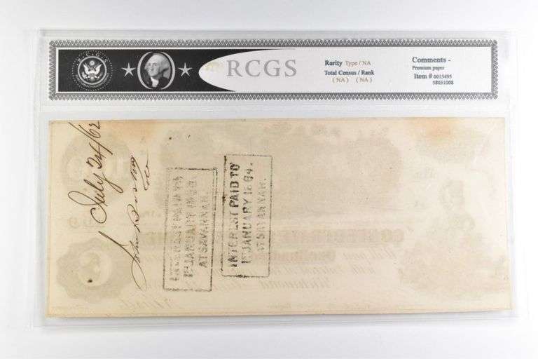 RCGS About CU 58 PQ $100 1862 Confederate States Of America