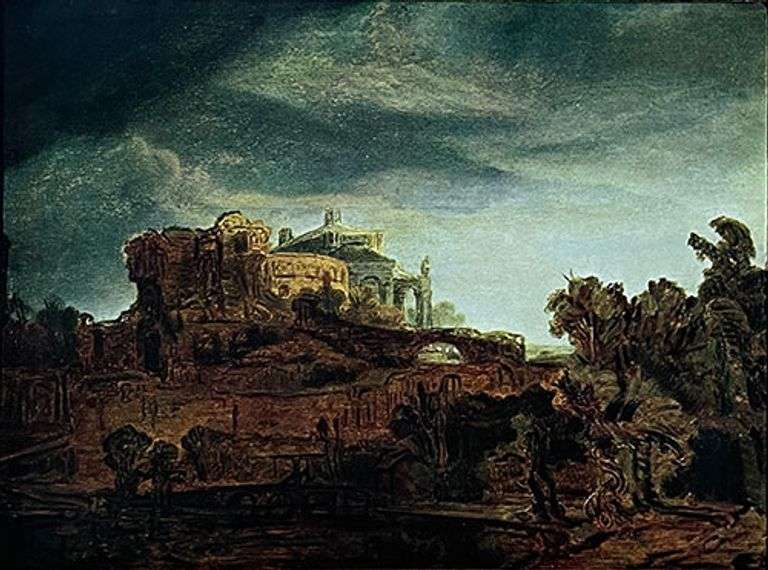 Vintage Rembrandt van Rijn, Landscape with a Castle