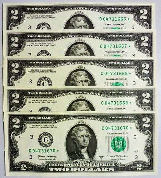 (5) Superb Crisp 2017A $2 Star Notes Philadelphia-Consecutive!