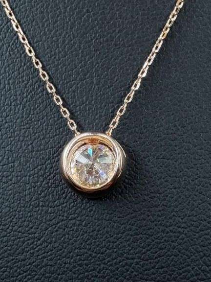 14 Kt Rose Gold Plated. 1 Ct Fire Moissanite Pendant