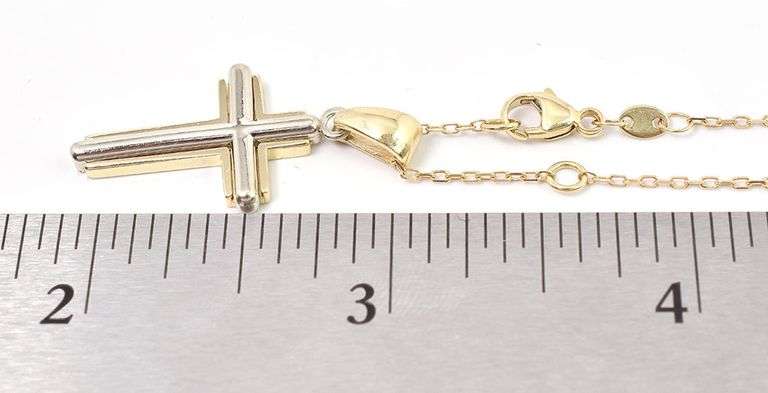 Heavenly 14K Yellow and White Gold Cross Pendant Necklace