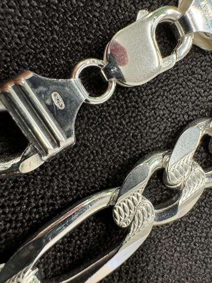 Men's 13.5mm .925 Sterling Silver Heavy Pave Figaro Chain Cuban Link Italy Necklace 24"