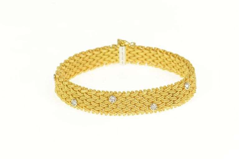 18K Yellow Gold La Pepita 0.76 Ctw Diamond Woven Chain Bracelet