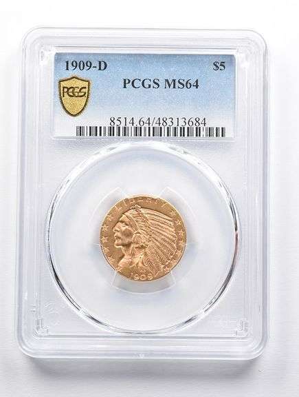 MS64 1909-D $5 Indian Head Gold Half Eagle PCGS