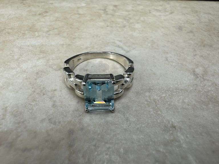 Sterling Silver Natural Gemstone Blue Topaz Ring Size 10