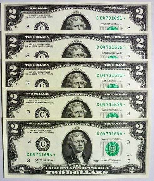 (5) Superb Crisp 2017A $2 Star Notes Philadelphia-Consecutive!