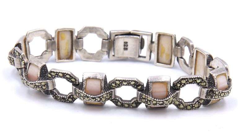 Vintage 925 sterling silver Marcasite link bracelet