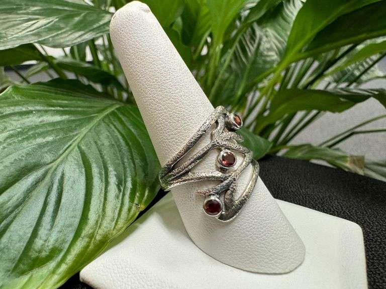 Sterling Silver Gemstone Natural Garnet Ring Size 10