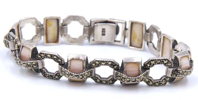 Vintage 925 sterling silver Marcasite link bracelet