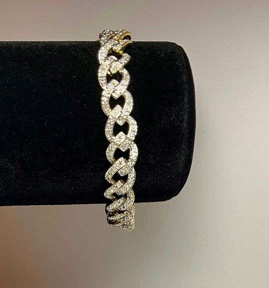 18 Kt Tri-Layered Gold Plate 96 Count Natural White I-J Diamond Tennis Bracelet