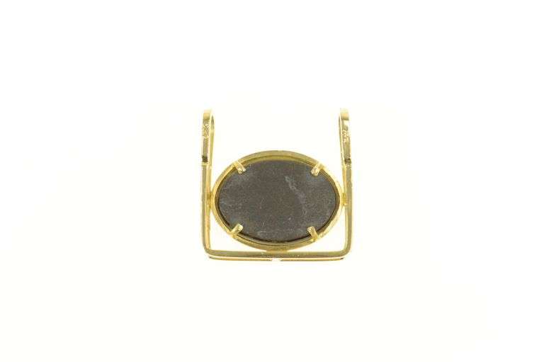18K Yellow Gold Oval Ammolite Squared Artisanal Handmade Pendant