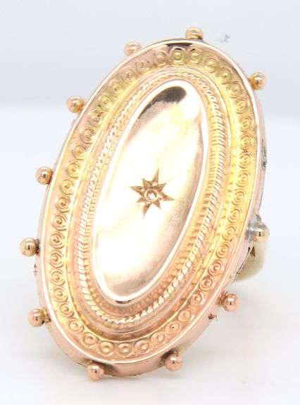 Antique 14kt yellow gold sheild ring with diamond accent