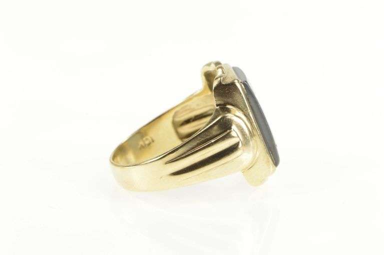 10K Yellow Gold Hematite Soldier Intaglio Retro Statement Ring