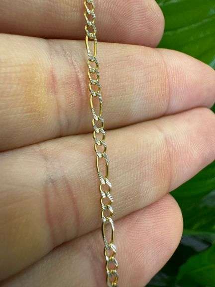 14k Yellow Gold Solid Pave Figaro Link Chain 1.9mm Necklace 22"