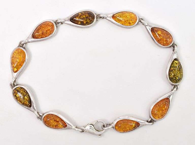 Sterling Silver Lab Created Amber Bracelet
