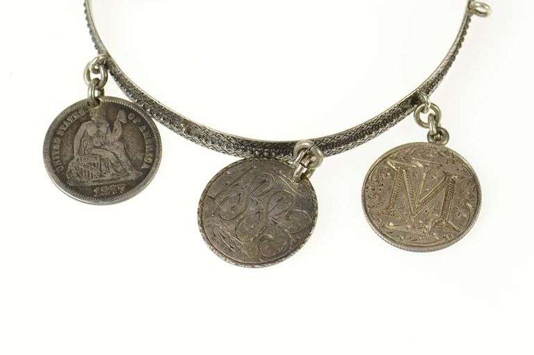 Silver 1883 Chicago Motif Love Token Victorian Coin Bracelet
