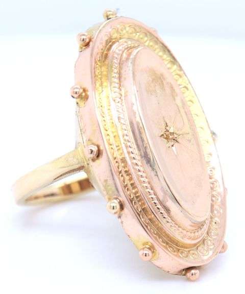 Antique 14kt yellow gold sheild ring with diamond accent