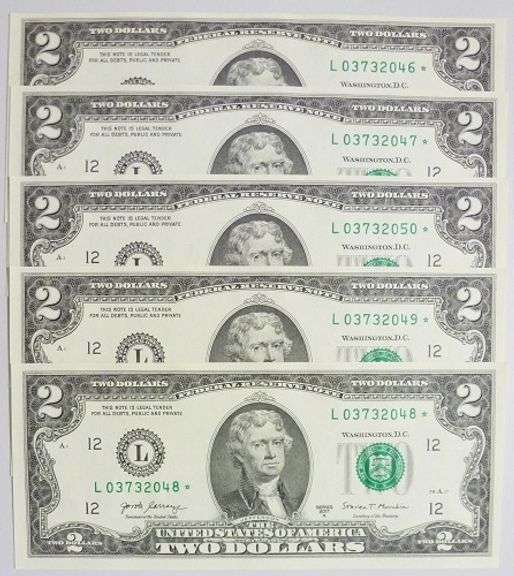 (5) Superb Crisp 2017A $2 Star Notes San Francisco-Consecutive!